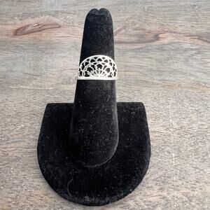 Silver Tone Crescent Laser Cut Unique Earring - Size 6.75 6 3/4